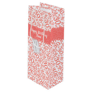 30th Birthday Random Number Pattern Coral/White Wine Gift Bag