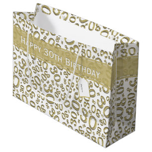 30th Birthday Random Number Pattern Gold/White Large Gift Bag