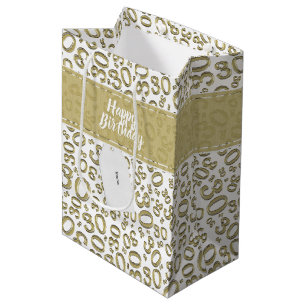 30th Birthday Random Number Pattern Gold/White Medium Gift Bag