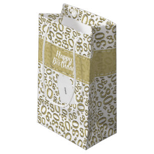 30th Birthday Random Number Pattern Gold/White Small Gift Bag