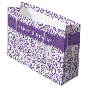 30th Birthday Random Number Pattern Purple/White Large Gift Bag