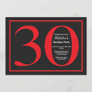 30th Birthday Red and Black Chalkboard Invitation