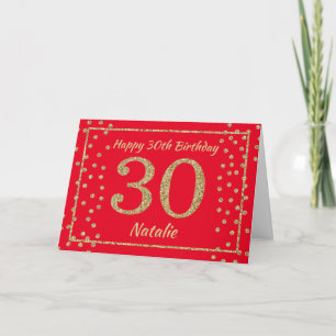 30th Birthday Red and Gold Glitter Confetti Card