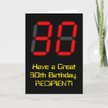 [ Thumbnail: 30th Birthday: Red Digital Clock Style "30" + Name Card ]