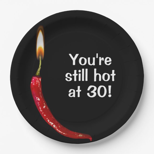 30th Birthday Red Hot Pepper Paper Plates (Front)