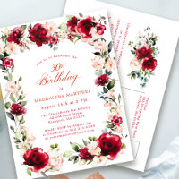 30th Birthday Red Rose Pink Peony Invitation