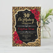 30th Birthday - Red Roses Leopard Print Invitation (Standing Front)