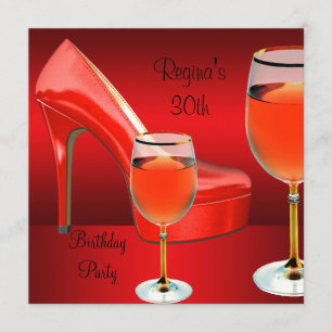30th Birthday Red Shoes Hi Heels Wine Glass Invitation