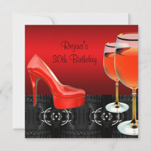 30th Birthday Red Shoes Hi Heels Wine Glass Invitation