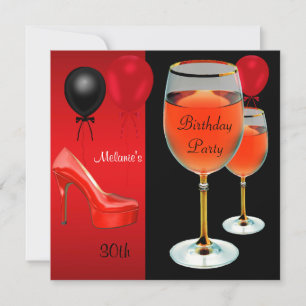 30th Birthday Red Shoes Hi Heels Wine Glass Invitation