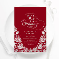 30th Birthday Red Silver Roses