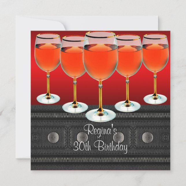 30th Birthday Red Wine Glass Invitation (Front)