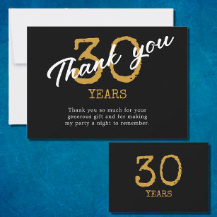 30th Birthday Retro Black And Gold Thank You Card
