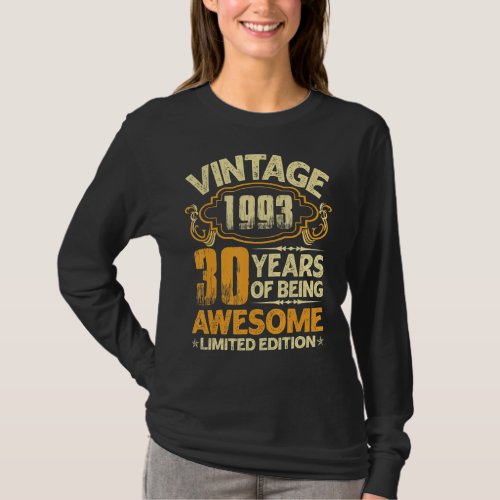 30th Birthday Retro Limited Edition Vintage 1993 3 T_Shirt