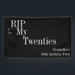 30th Birthday RIP 20s Black and White Party Banner<br><div class="desc">This is a modern, 30th birthday, Halloween adult party design. This simple RIP 20s design, is in classic black and white with stylish typography. Perfect for a cool and fun, Halloween themed, 30th birthday party. To personalize, simply use the personalize this button to add your name, here you can also...</div>