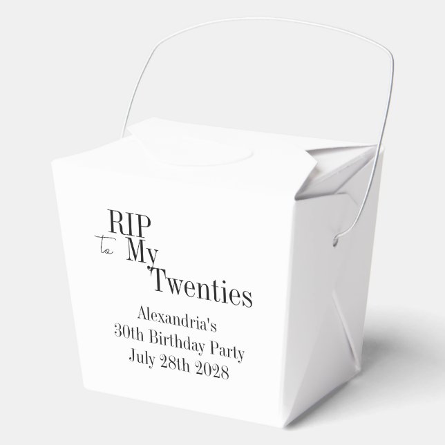 30th Birthday RIP 20s Black and White Party Favor Boxes (Front)