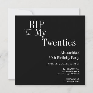 30th Birthday RIP 20s Black and White Party Invitation