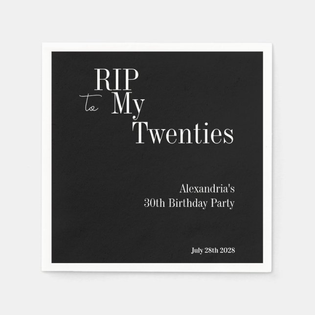 30th Birthday RIP 20s Black and White Party Napkins (Front)