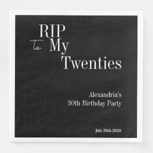 30th Birthday RIP 20s Black and White Party Paper Dinner Napkins