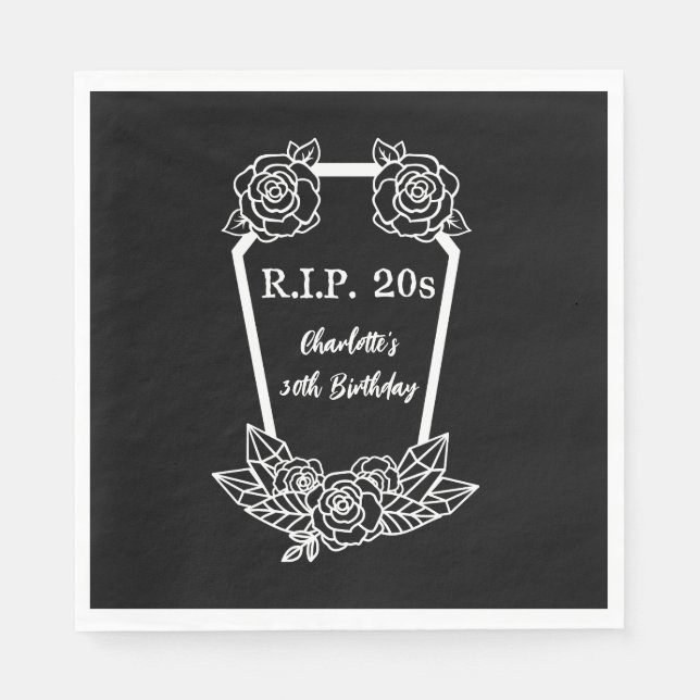 30th Birthday Rip 20s Black Roses Coffin Party Napkins (Front)