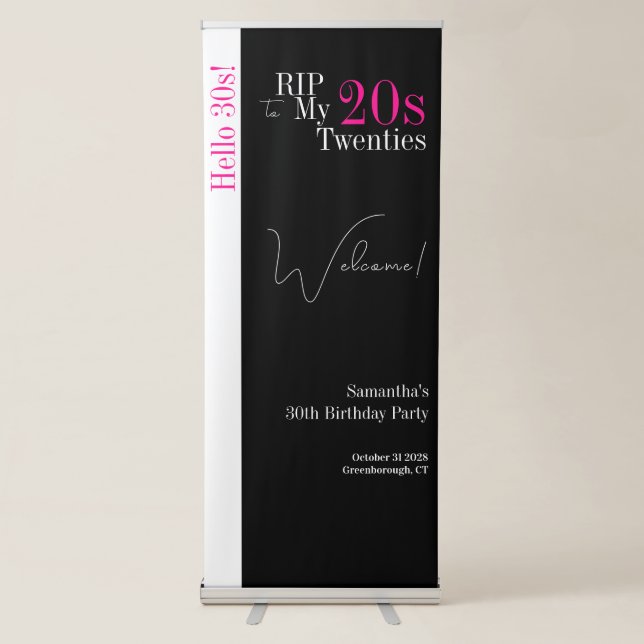 30th Birthday RIP 20s Hello 30s Party Welcome Retractable Banner (Front)