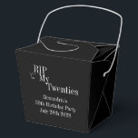30th Birthday RIP 20s Party Favor Boxes<br><div class="desc">This is a modern, 30th birthday, Halloween adult party design. This simple RIP 20s design, is in classic black and white with stylish typography. The template is set up for you to simply add your name, and Halloween birthday party details. Perfect for a cool and fun, Halloween themed, 30th birthday...</div>