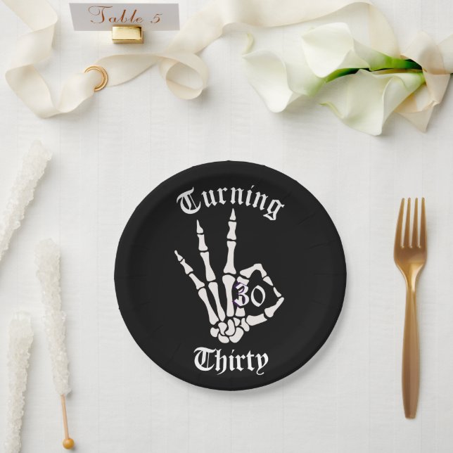30th Birthday - RIP Twenties Skeleton Paper Plate  (Wedding)