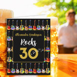 30th Birthday Rock and Roll Guitar add Name Card<br><div class="desc">Add a name to the modern gold typography template ‘Alexander Rocks 30’ and create the perfect personalized rock and roll 30th birthday black and gold cool guitar greetings card. This funky psychedelic guitar pattern includes electric guitars with Fire flame pattern and red pick guard, multicolored semi acoustic guitars and psychedelic...</div>