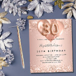 30th birthday rose gold balloons budget invitation flyer<br><div class="desc">Please note that this invitation is on flyer paper and very thin. Envelopes are not included. For thicker invitations (same design) please visit our store. For an elegant 30th birthday. A rose gold faux metallic looking background. Decorated with rose gold, pink faux glitte, sparkles and balloons. Personalize and add a...</div>