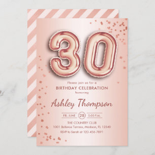 30th Birthday - Rose Gold Balloons Invitation