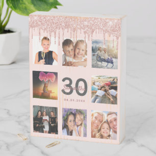 30th birthday rose gold blush drips photo wooden box sign