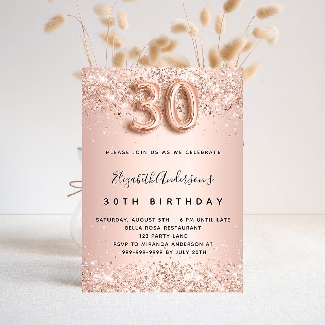 30th birthday rose gold blush elegant invitation (Creator Uploaded)