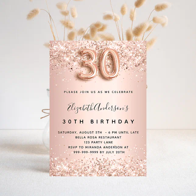 30th birthday rose gold blush elegant invitation | Zazzle