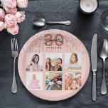 30th birthday rose gold blush glitter drips photo paper plates<br><div class="desc">For a 30th birthday party, celebrating her life with a collage of 6 of your own photos. Personalize and add a name, age 30 and a date. Date of birth or the date of the party. Dark rose gold and black colored letters. A trendy rose gold colored background decorated with...</div>