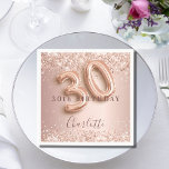 30th birthday rose gold blush glitter name napkins<br><div class="desc">Elegant, classic, glamorous and girly for a 30th birthday party. Rose gold and blush gradient background. Decorated with rose gold, faux glitter, sparkles. Personalize and add a name. The name is written with a modern dark rose colored hand lettered style script. Number 30 is written with a balloon style font....</div>