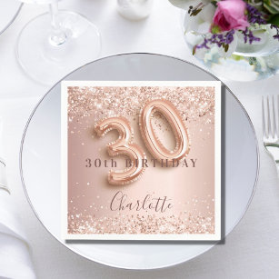 30th birthday rose gold blush glitter name napkins