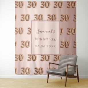 30th birthday rose gold blush name tapestry
