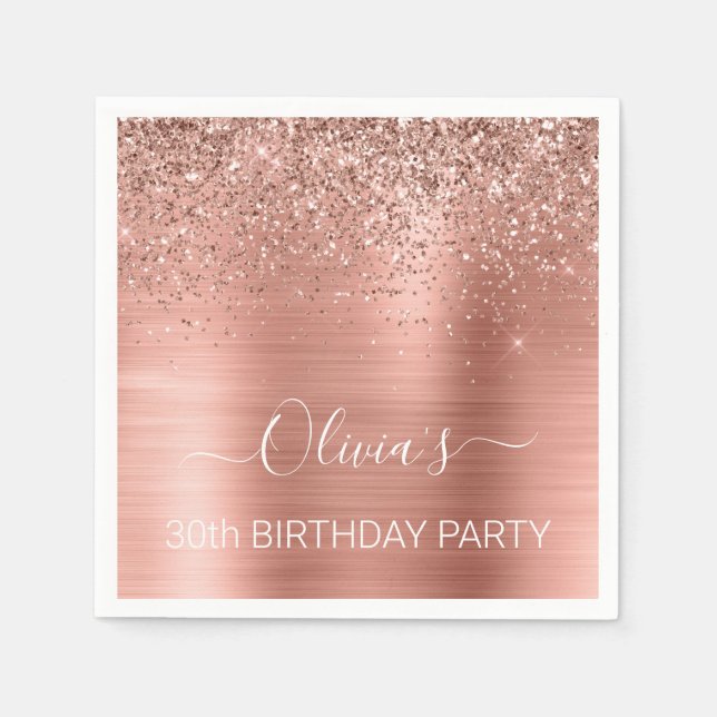 30th Birthday Rose Gold - Blush Pink Glitter Napki Napkins (Front)