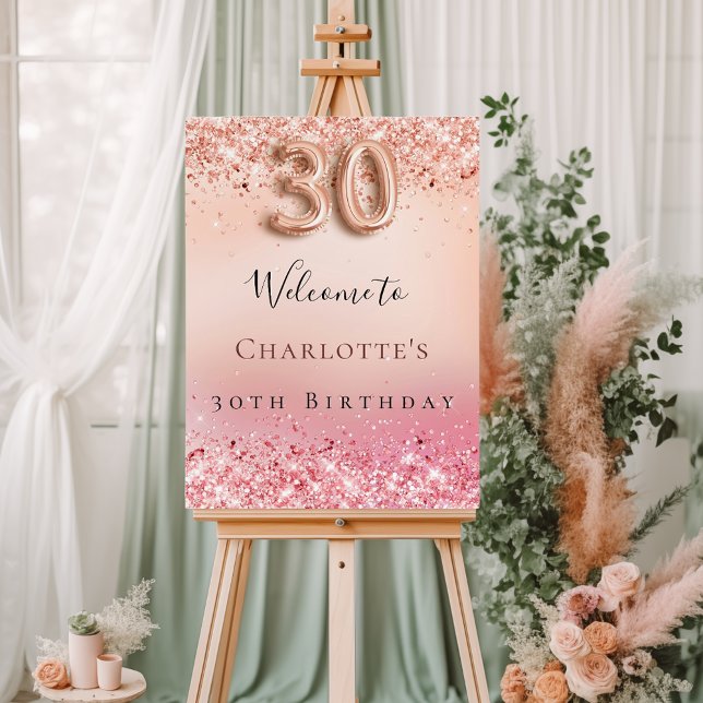 30th birthday rose gold blush pink glitter welcome foam board (Creator Uploaded)