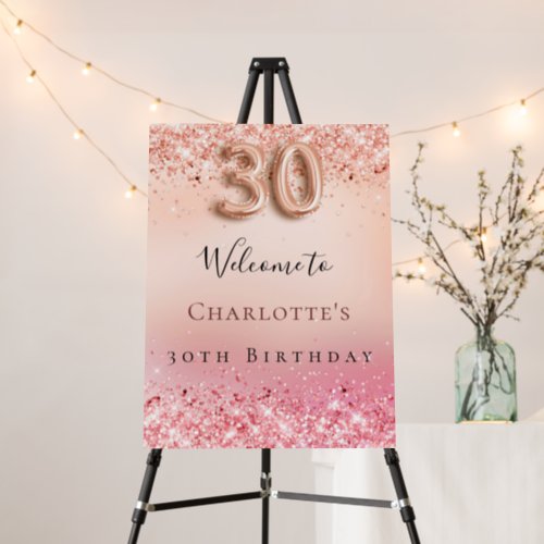 30th birthday rose gold blush pink glitter welcome foam board