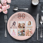 30th birthday rose gold blush pink photo paper plates<br><div class="desc">For a 30th birthday party, celebrating her life with a collage of 6 of your own photos. Personalize and add a name, age 30 and a date. Date of birth or the date of the party. Dark rose gold and black colored letters. A trendy rose gold colored background decorated with...</div>