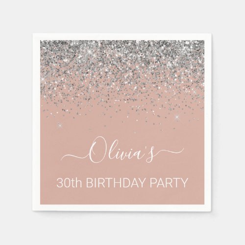 30th Birthday Rose Gold Blush Pink Silver Glitter Napkins