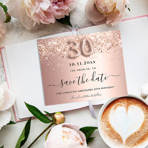30th birthday rose gold blush save the date Card