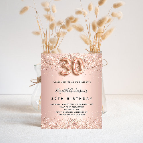 30th birthday rose gold glitter budget invitation