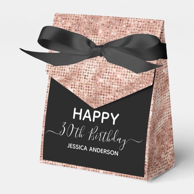 30th Birthday Rose Gold Glitter Favor Box (Front Side)