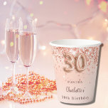 30th birthday rose gold glitter monogram name paper cups<br><div class="desc">For a glamorous and girly 30th birthday party.  A rose gold gradient background. On the front and the back: Personalize and add a name and a date.   Decorated with faux glitter dust. Nr 30 is written with a balloon style font.</div>