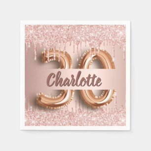 30th birthday rose gold glitter name napkins