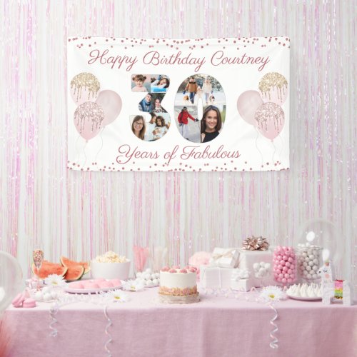 30th Birthday Rose Gold Glitter Photo Collage Banner