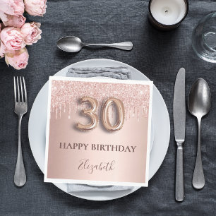 30th birthday rose gold glitter pink balloon style napkins