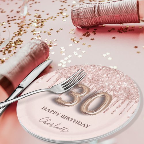 30th birthday rose gold glitter pink balloon style paper plates
